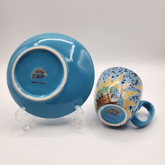 GdP Giordano di Ponzano Italy Modern Cup Saucer Bright Geometric Mosaic Sunburst - Picture 7 of 12